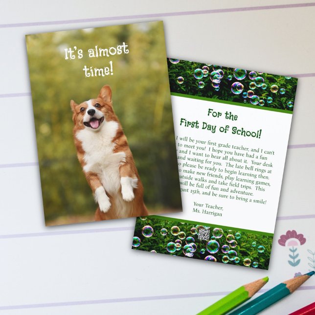 Corgi Bubbles Welcome Studenter Message Card Inbjudningar (Skapare uppladdad)