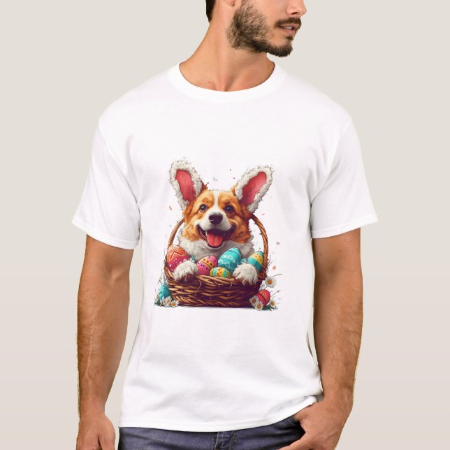 Corgi Bunny Öron Påsk Day T Shirt (Framsida)