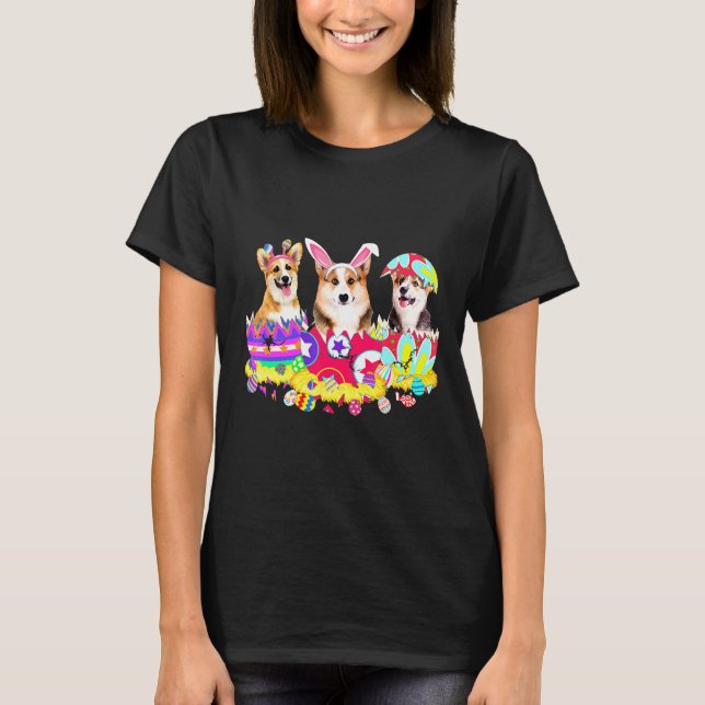 Corgi Bunny Påsk Day Hund T Shirt (Framsida)