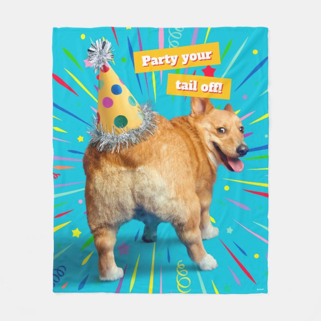 Corgi Butt Birthday Hat Fleecefilt (Framsidan)