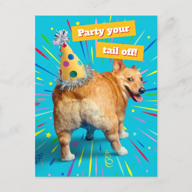 Corgi Butt Birthday Hat Inbjudan Vykort (Framsida)