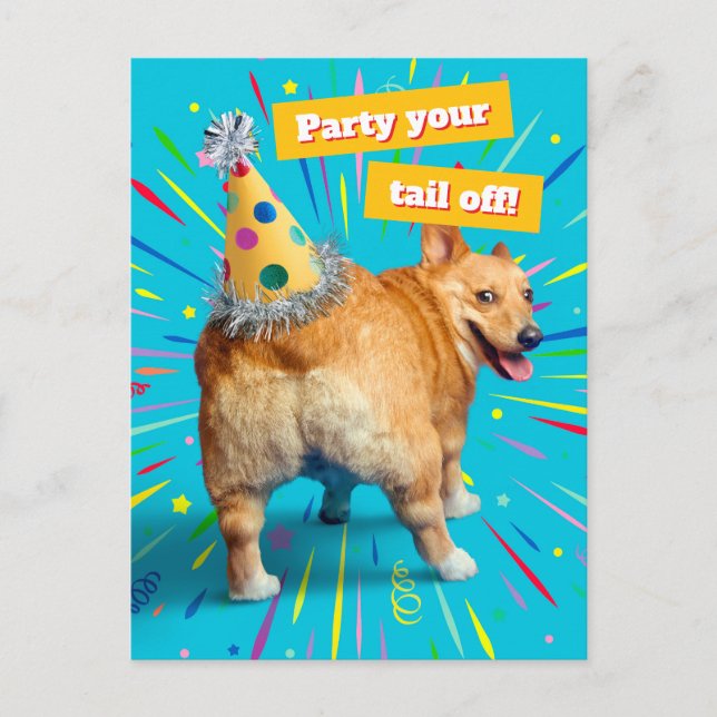 Corgi Butt Birthday Hat Vykort (Framsida)