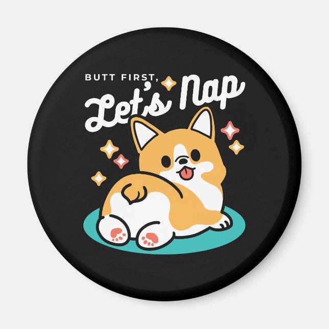Corgi Butt och Nap Vibes - Cute Sleeping Hund Magnet (Framsidan)
