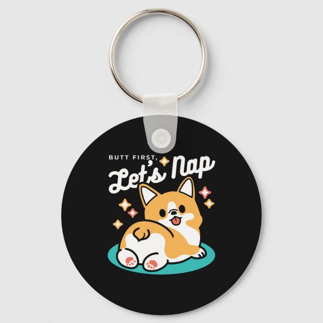 Corgi Butt och Nap Vibes - Cute Sleeping Hund Nyckelring (Framsida)