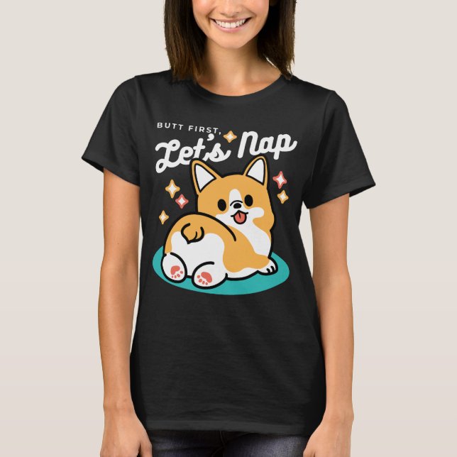 Corgi Butt och Nap Vibes - Cute Sleeping Hund T Shirt (Framsida)