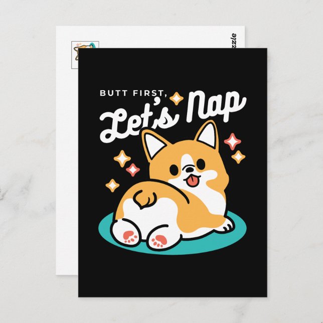 Corgi Butt och Nap Vibes - Cute Sleeping Hund Vykort (Fram/baksida)
