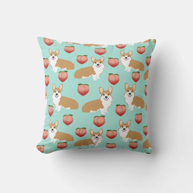 Corgi Butts söt dekorativ kudde - persiko emoji (Framsida)