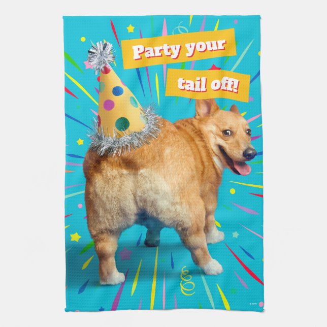 Corgi Byxthatt Födelsedagshatt Kökshandduk (Vertikal)