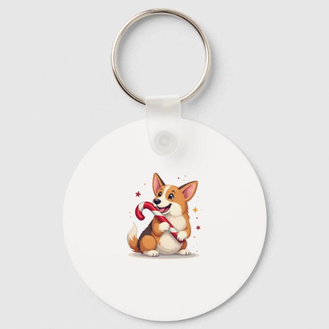 Corgi Candy cane Joy Nyckelring (Framsida)