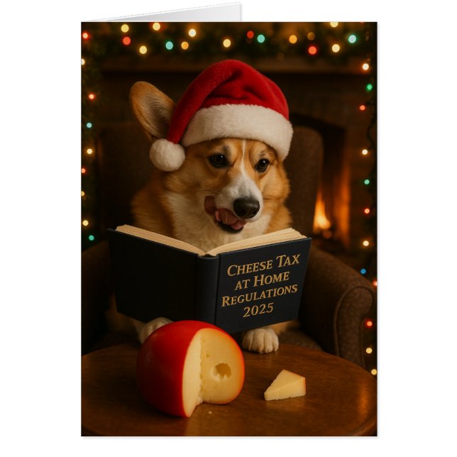 Corgi 'Cheese Tax' Christmas card Hälsningskort (Framsidan)