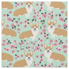 corgi cherry blommar mynta tyg