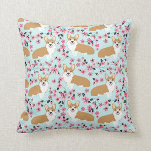 Corgi Cherry Blommar Pillow Kudde