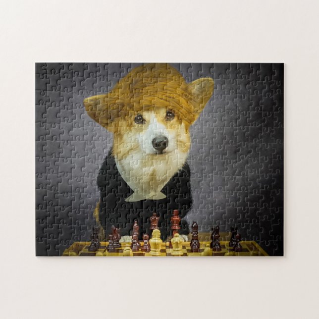 Corgi Chess Player Puzzle Pussel (Horisontell)