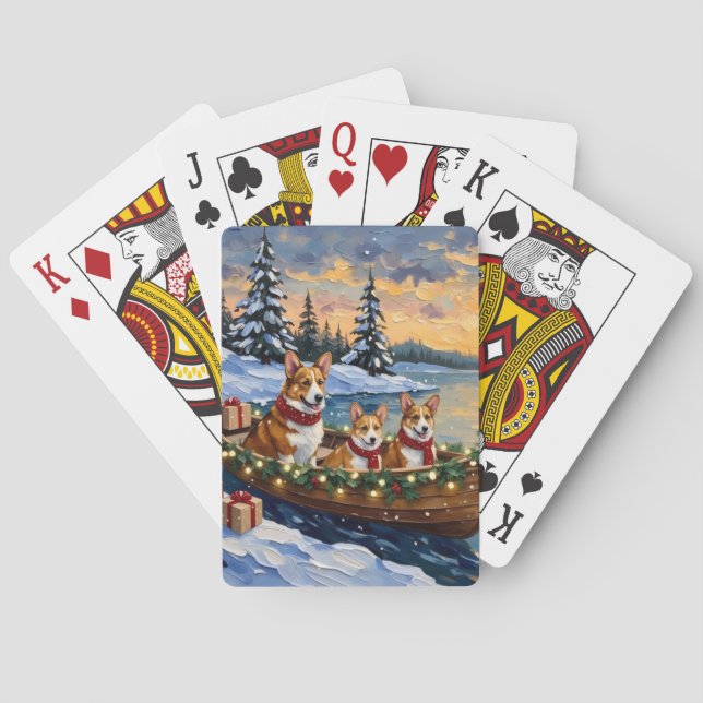 Corgi Christmas Boat Holiday Casinokort (Baksidan)