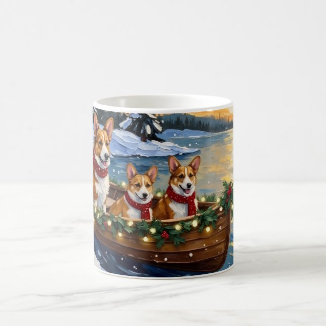 Corgi Christmas Boat Holiday Kaffemugg (Center)