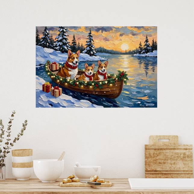 Corgi Christmas Boat Holiday Poster (Kök)