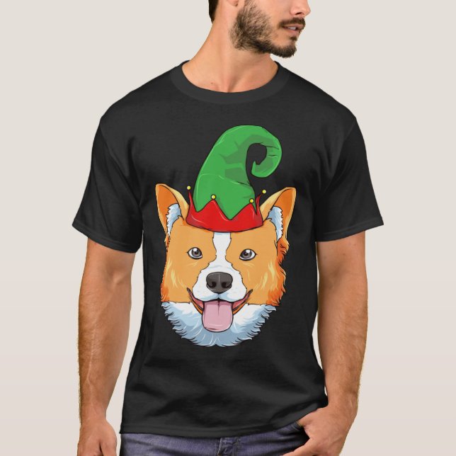 Corgi Christmas Elf Hat  Christmas Dog Holiday T Shirt (Framsida)