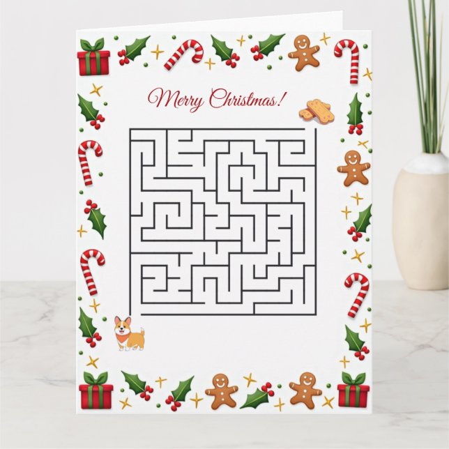 Corgi Christmas Maze Puzzle Holiday Kort (Framsida)