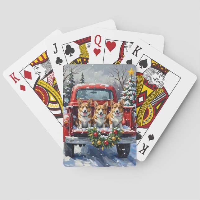 Corgi Christmas Red Truck Holiday Casinokort (Baksidan)