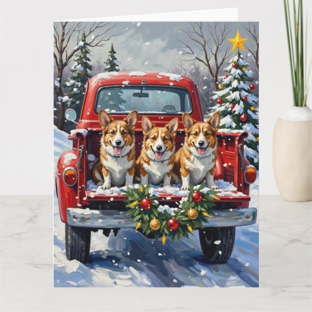 Corgi Christmas Red Truck Holiday Kort (Framsida)