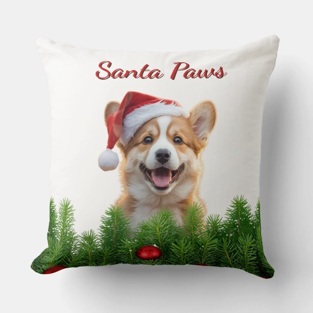 Corgi Christmas Throw Pillow – Santa Paws Design Kudde (Framsida)