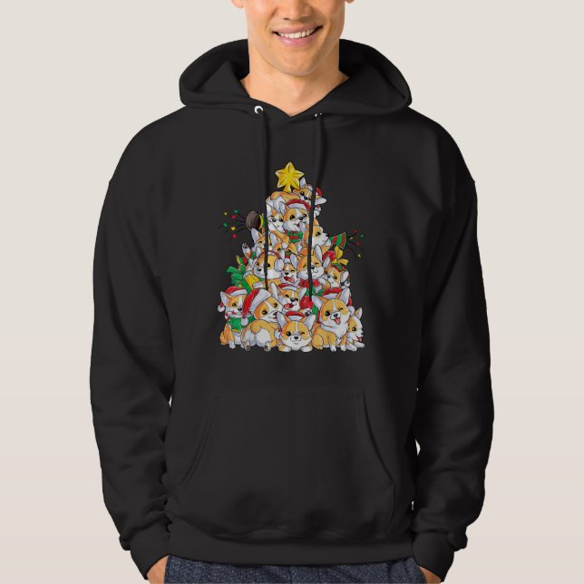 Corgi Christmas Tree Dog Santa Merry Corgmas Xmas Hoodie (Framsida)