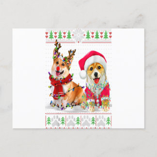 Corgi Christmas Tree Lights Santa Hat Pajama Ugly Vykort