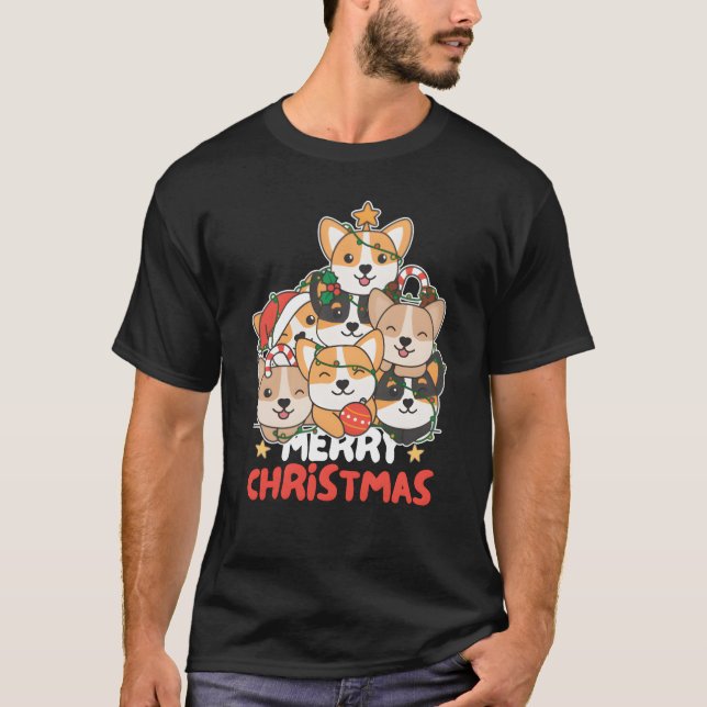 Corgi Christmasree God jul gift T Shirt (Framsida)