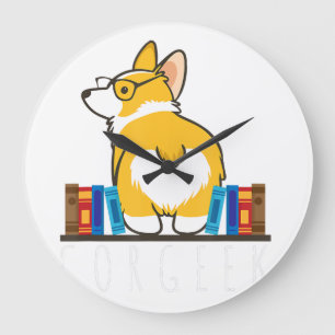 Corgi - Corgeek Funny Bok Nerd Geek Hund Gift .p Stor Klocka