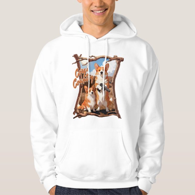 Corgi Country – Funny Corgi Tee, Rustic Americana Hoodie (Framsida)