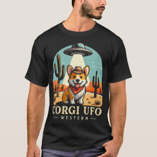 Corgi Cowboy Ufo Funny Western Alien T Shirt