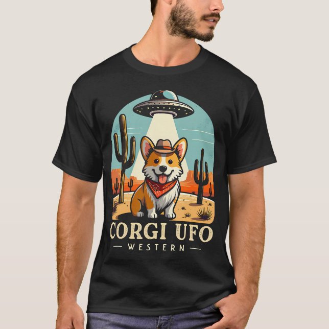 Corgi Cowboy Ufo Funny Western Alien T Shirt (Framsida)