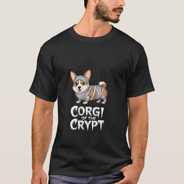 Corgi Crypt Mummy Hundar Halloween T Shirt (Framsida)