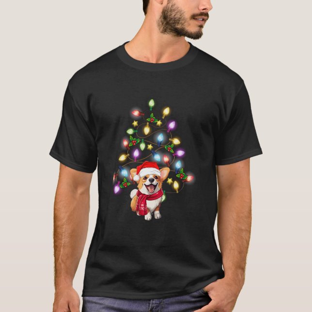 Corgi Cute Hund Santa Julgran Decor T Shirt (Framsida)