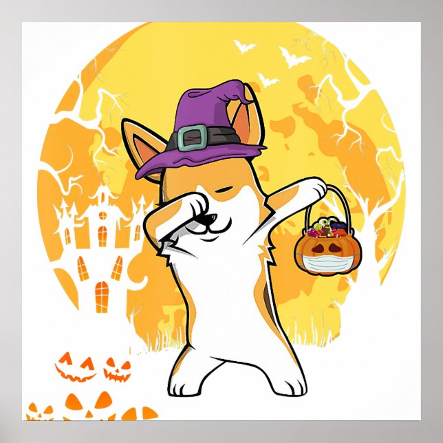 Corgi Dabbing Witch Pumpkin Funny Dog Halloween Poster (Framsidan)