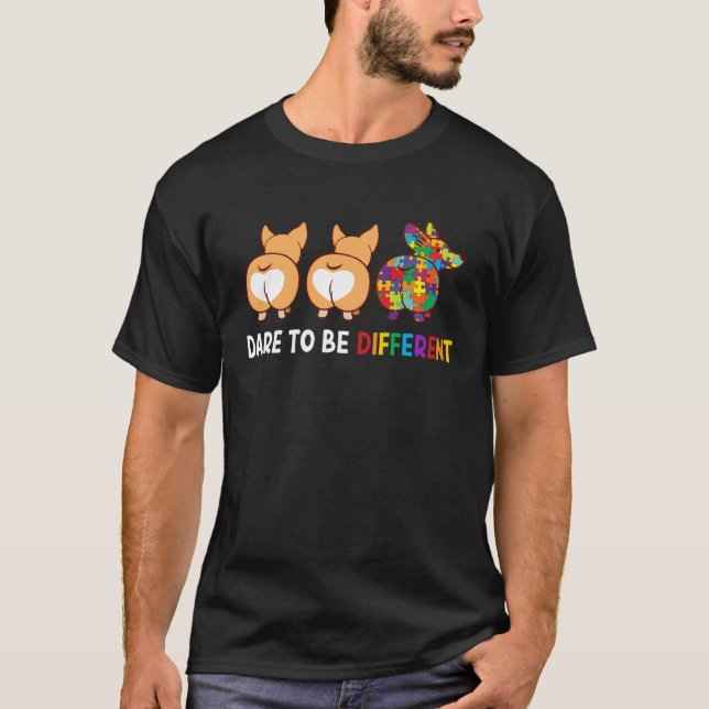 Corgi Dare To Be Different Autism Awareness T Shirt (Framsida)