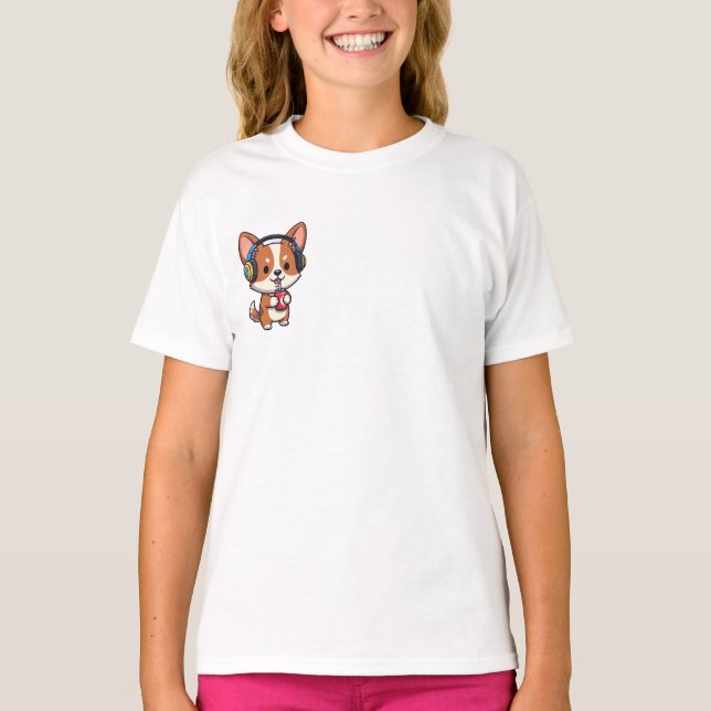 Corgi DJ Musik Sodadricka Barn T Shirt (Framsida)