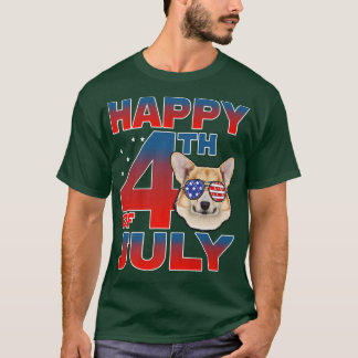 Corgi Dog American Flag Glasses Happy 4th Of July  T Shirt