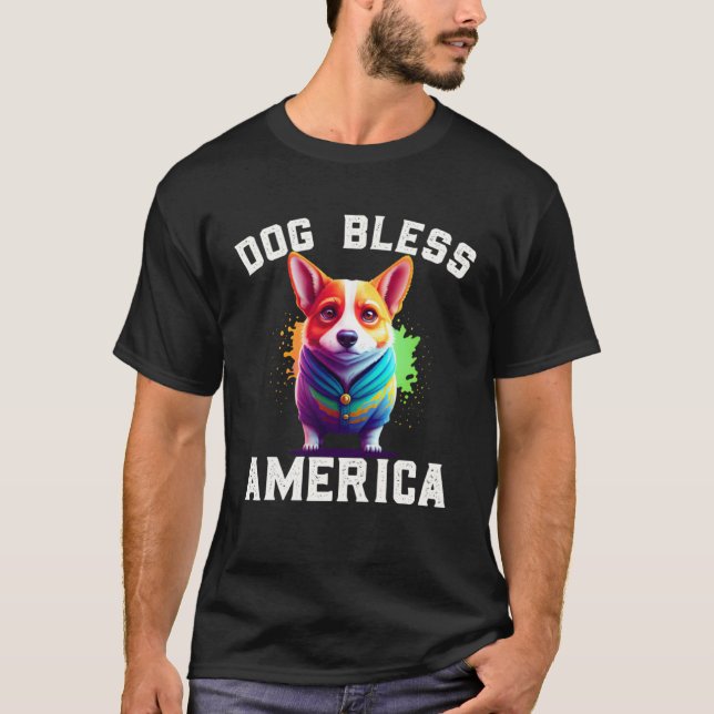 Corgi Dog Bless America 4th of July  Party T Shirt (Framsida)