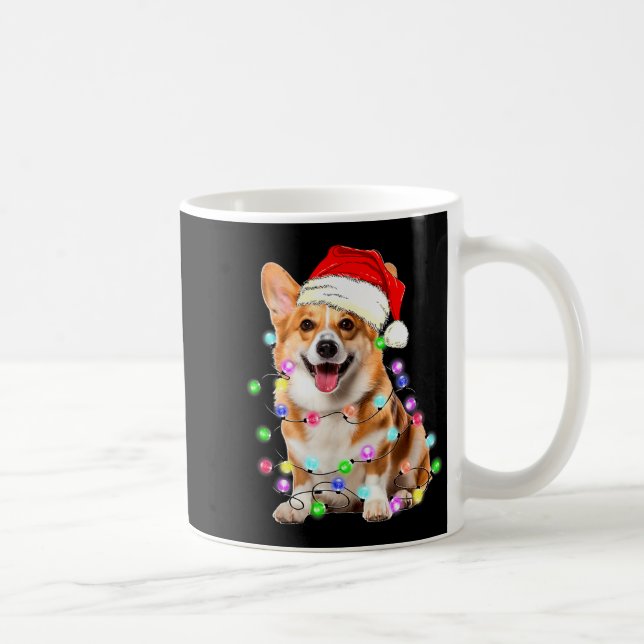 Corgi Dog Christmas Lights Pajama Funny  Kaffemugg (Höger)
