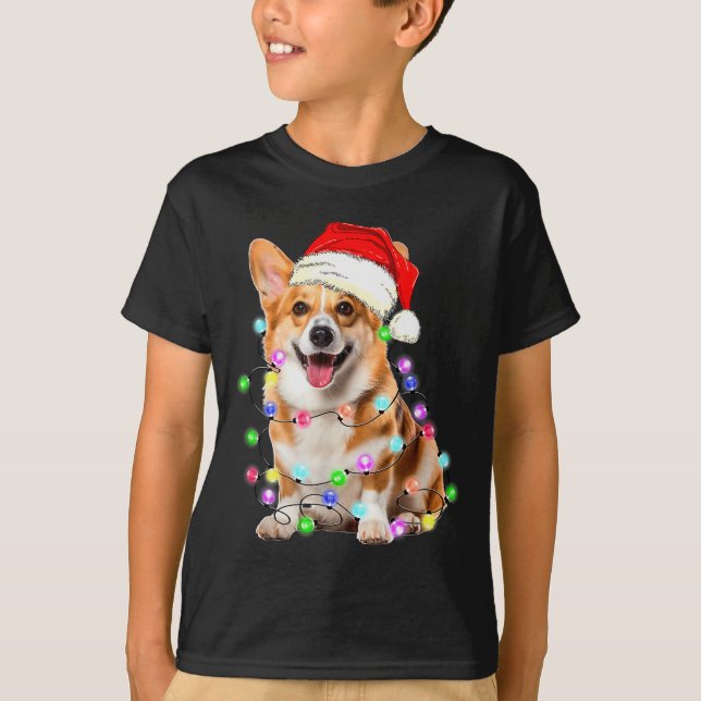 Corgi Dog Christmas Lights Pajama Funny  T Shirt (Framsida)