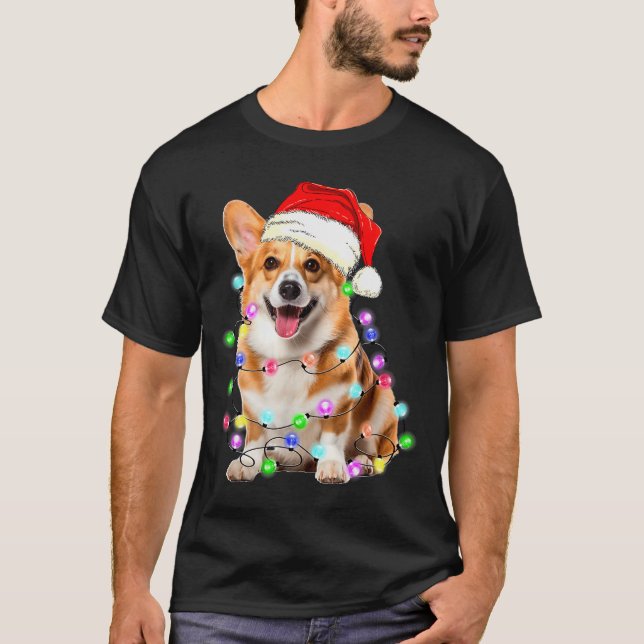 Corgi Dog Christmas Lights Pajama Funny  T Shirt (Framsida)