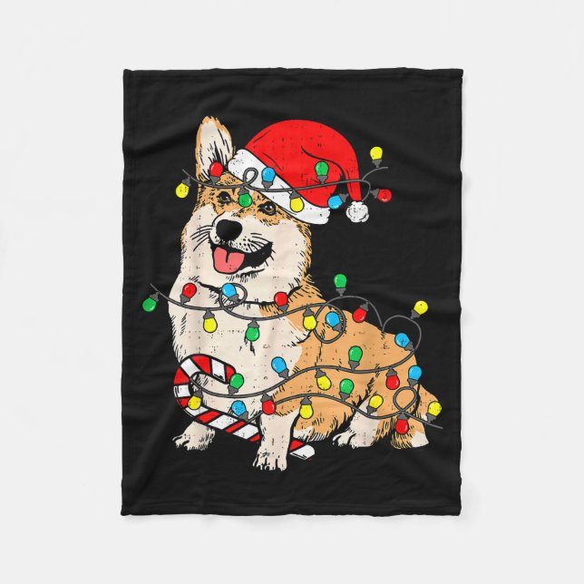 Corgi Dog Christmas Lights Pajama Santa Xmas Pet D Fleecefilt (Framsidan)