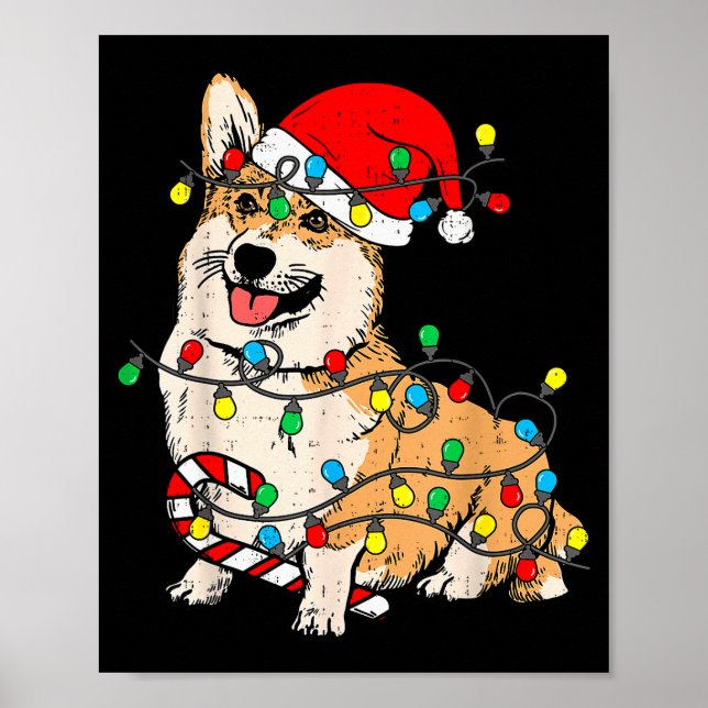 Corgi Dog Christmas Lights Pajama Santa Xmas Pet D Poster (Framsidan)