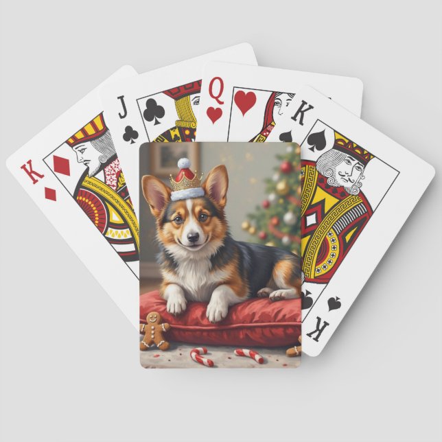Corgi Dog Christmas Loaf with Santa Crown Art Casinokort (Baksidan)