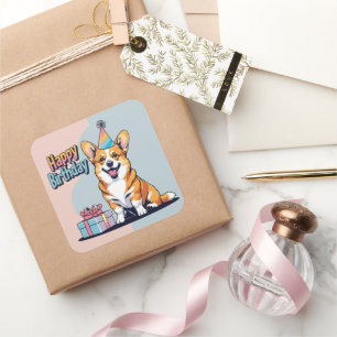 Corgi Dog Colorful Fyrkantigt Klistermärke