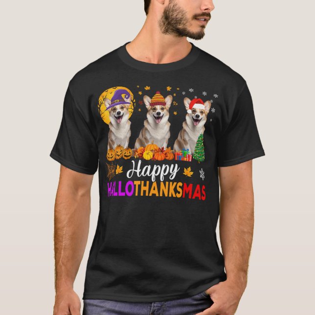 Corgi Dog Halloween Christmas Hallothanksmas T Shirt (Framsida)