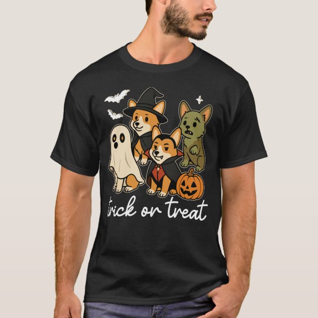 Corgi Dog Halloween Costume Spooky T Shirt (Framsida)