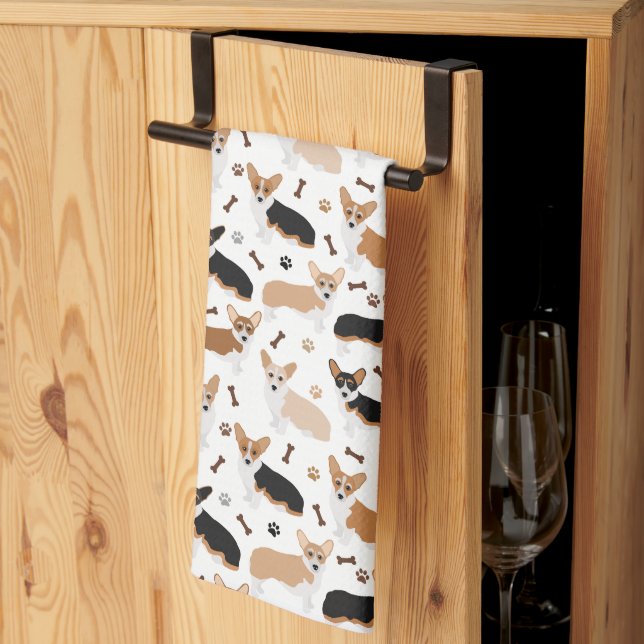 Corgi Dog Paws and Bones Kitchen Towel Kökshandduk (Thirds Fold)