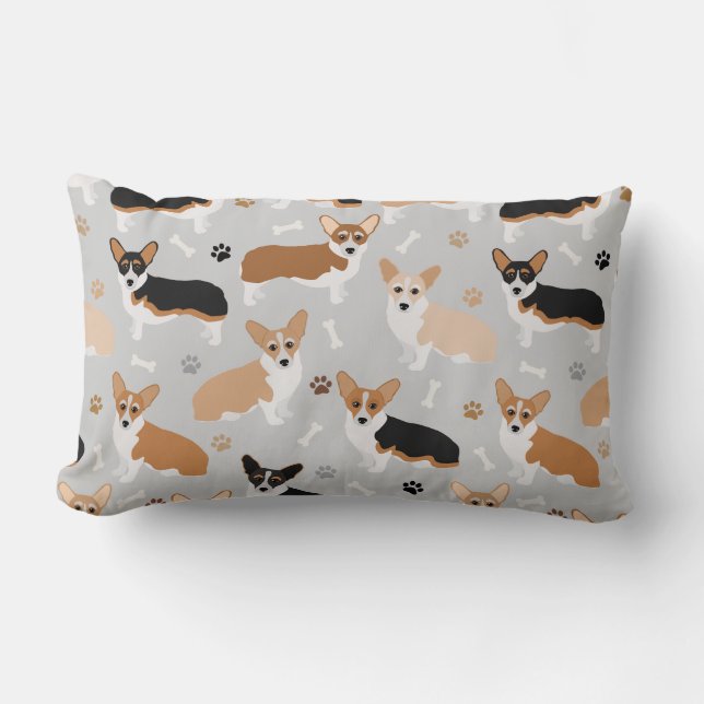 Corgi Dog Paws and Bones Lumbar Pillow Lumbarkudde (Framsida)